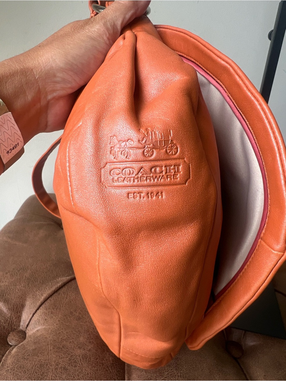 Coach Ali Leather Hobo Bag In The Color Tangerine Style 13652 - Picture 14 of 15
